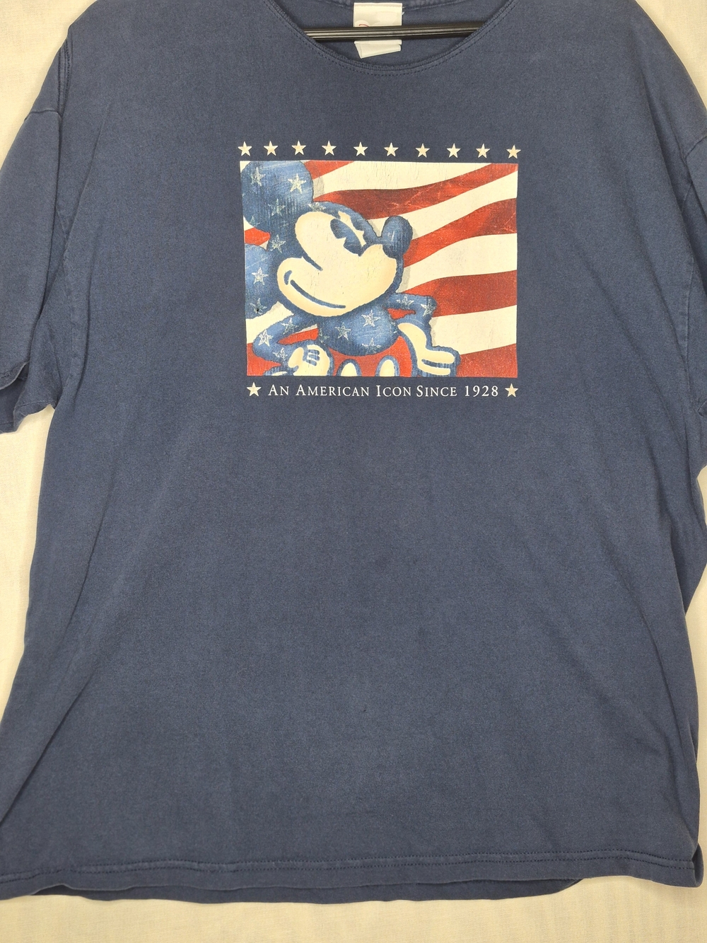 Disney Blue Short Sleeve Tee with American Flag Mickey Graphic